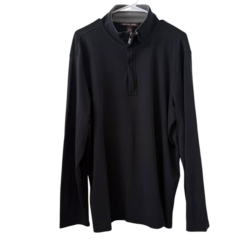 Michael Kors XL Black Quarter Zip Henley Pullover Long Sleeve 100% Cotton